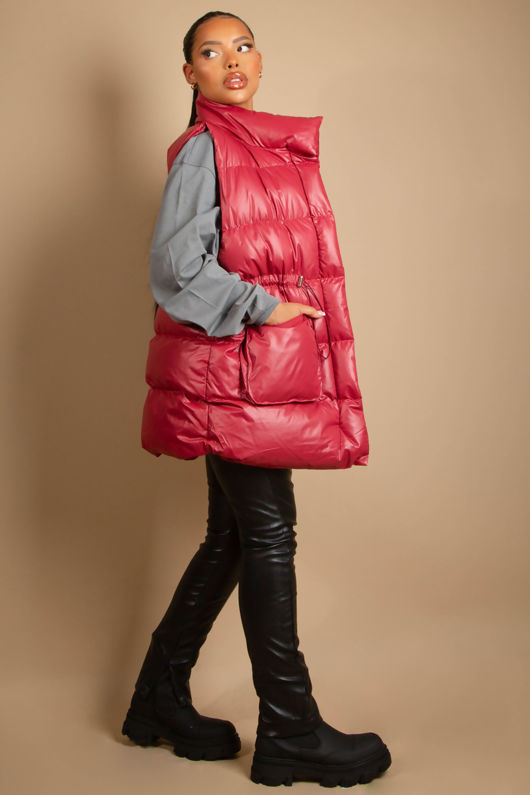 Red Shiny Puffer Gilet
