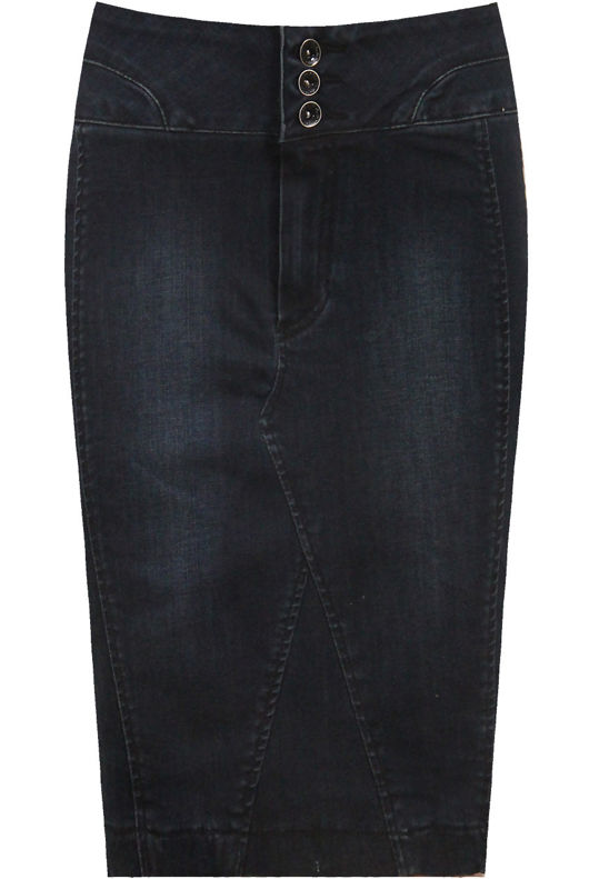 Dark Wash Denim Midi Skirt