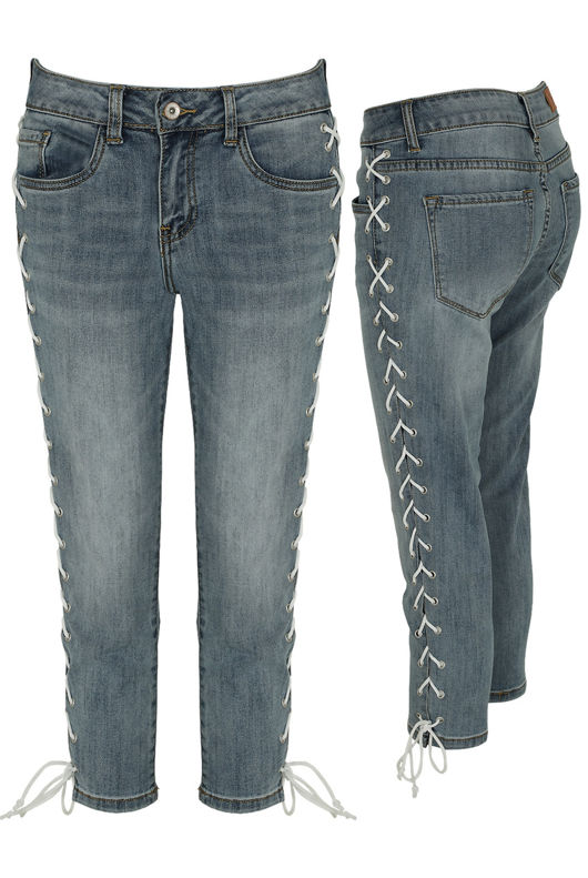 Denim Lace Up Cropped Jeans