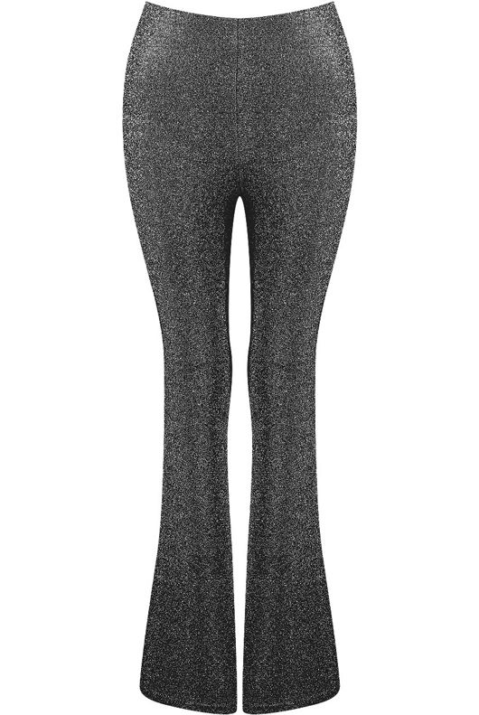 Silver Metallic Knit Bell Bottom Pants