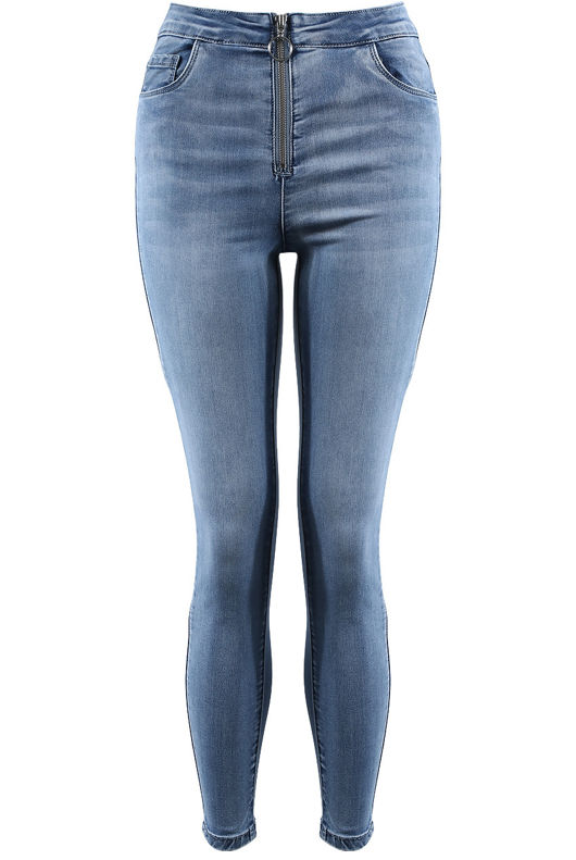 Denim Exposed Zipper Skinny Jeans