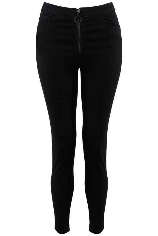 Black Exposed Zipper Skinny Jeans