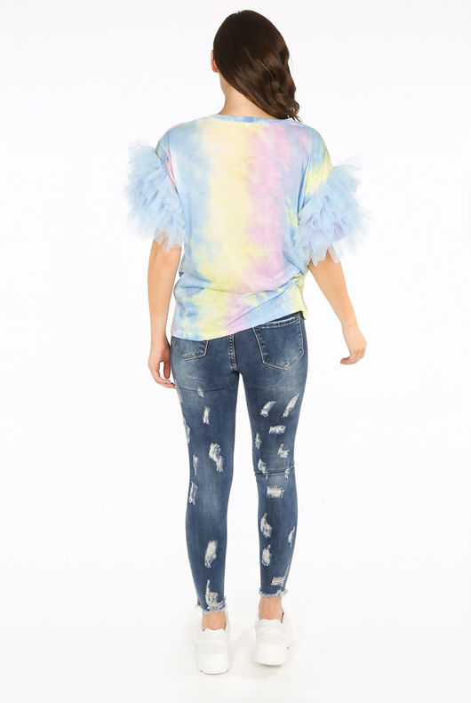 Denim Blue Frayed Ripped Skinny Jeans