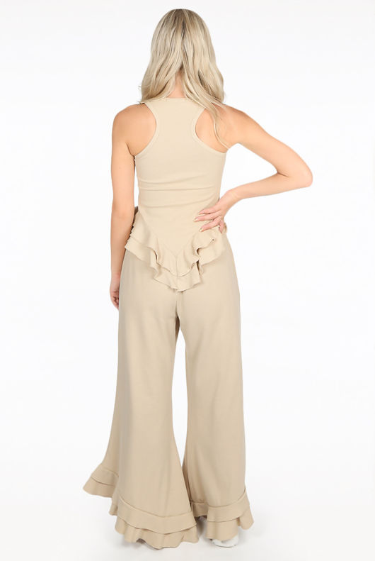 Beige Frill & Flare Loungewear Set