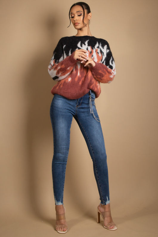 Denim Ripped Pocket Chain Jeans