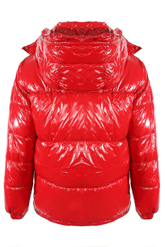 Red Shiny Funnel Neck Quilted Jacket