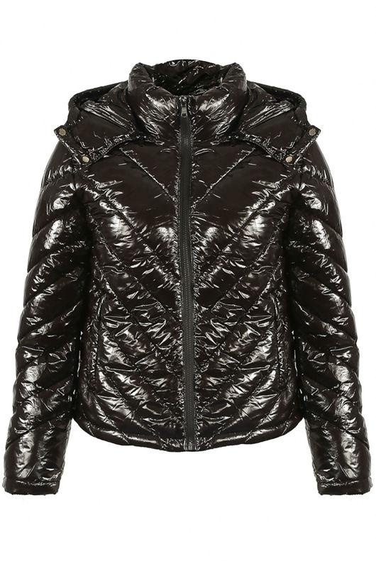 Black Shiny Quilted Cropped Jacket