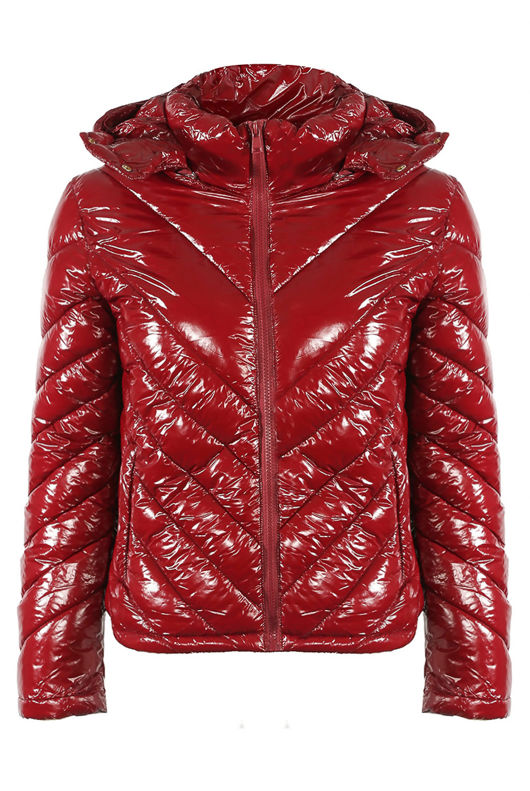 Wine Shiny Quilted Cropped Jacket