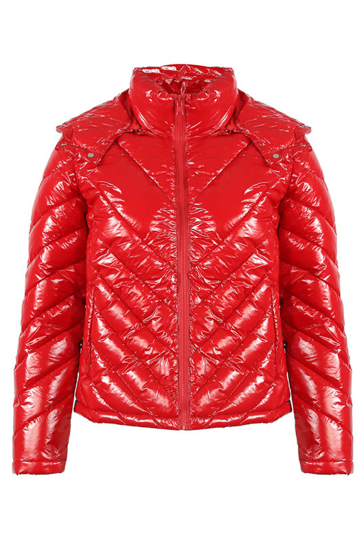 Red Shiny Quilted Cropped Jacket