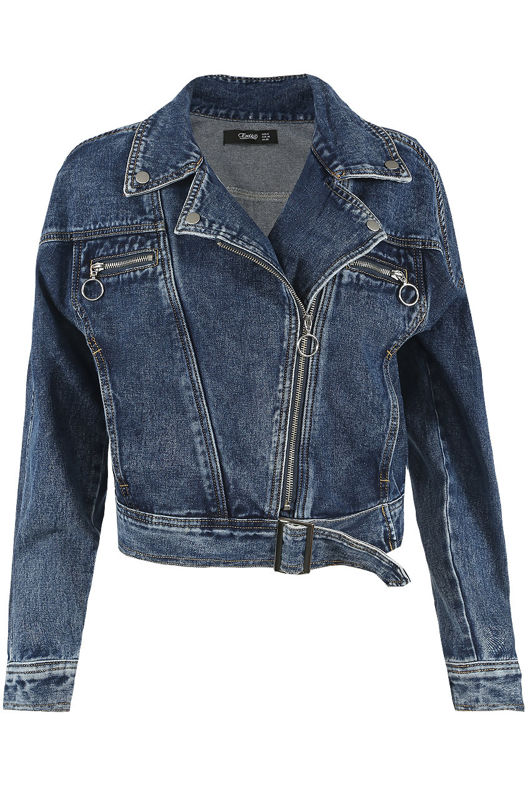 Front Zip Up Denim Biker Jacket