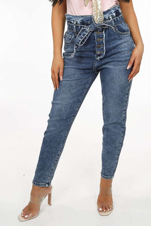 Blue Acid Wash Paperbag Jeans