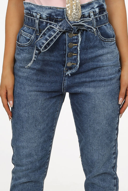 Blue Acid Wash Paperbag Jeans