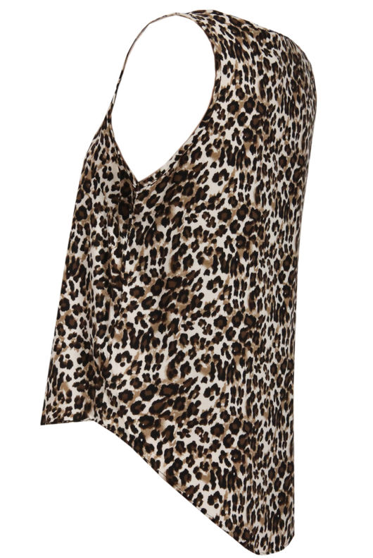 Beige Leopard Print Front Zip Up Detail Top 
