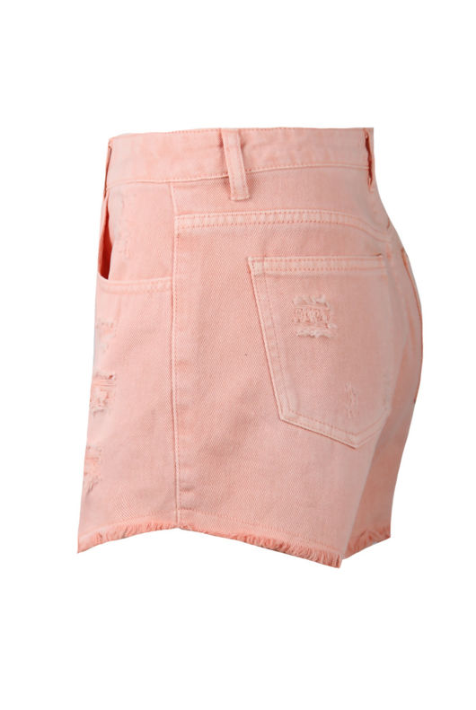 Pink Washed Denim Ripped Shorts