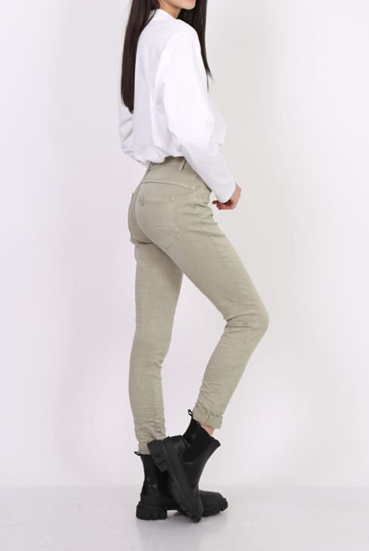 Khaki Button Front Mid Rise Stretch Jeans 