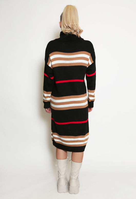 Black Stripe Roll Neck Jumper Dress