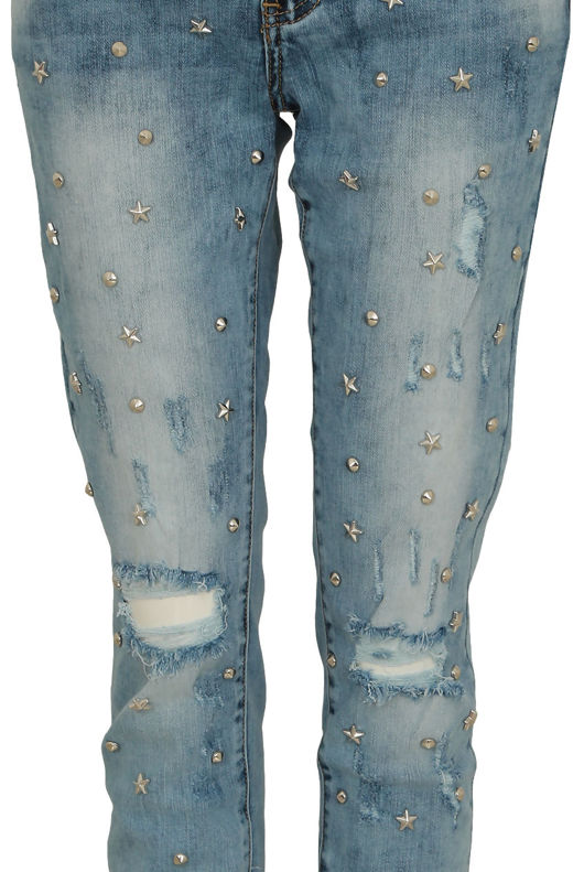 Star Studs Washed Ripped Jeans