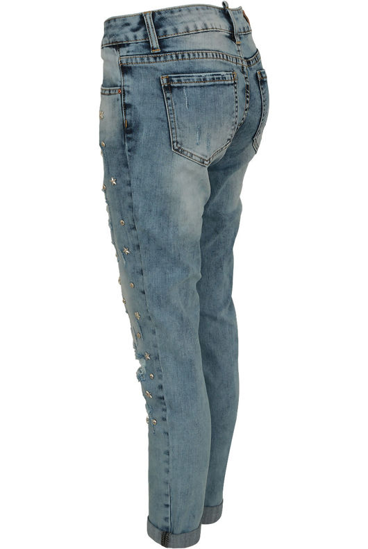 Star Studs Washed Ripped Jeans
