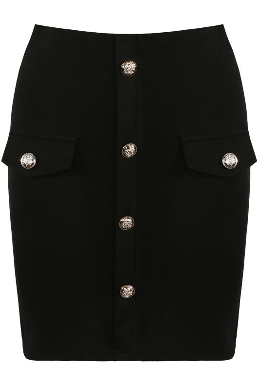 Golden Buttons Trim Skirt in Black