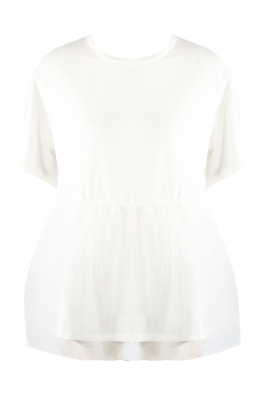 White Tulle Peplum T-Shirt