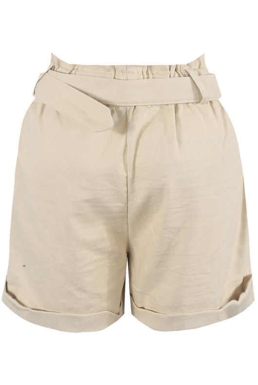 Beige Blended Cotton Belted Shorts