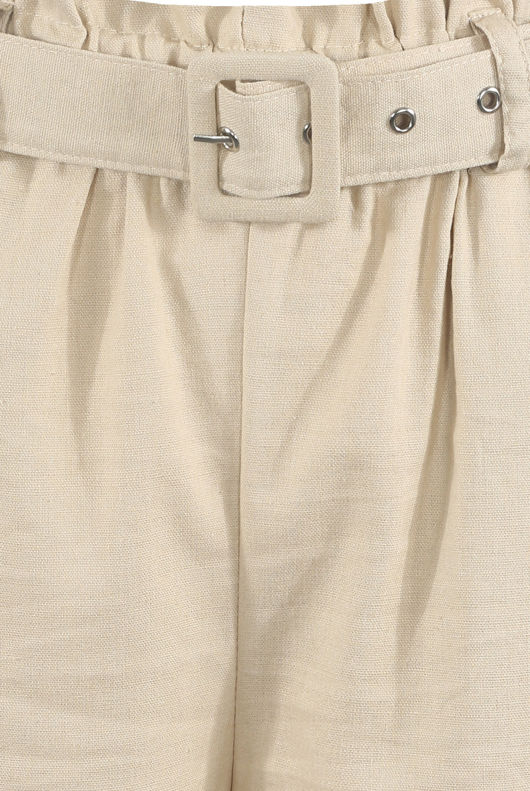 Beige Blended Cotton Belted Shorts
