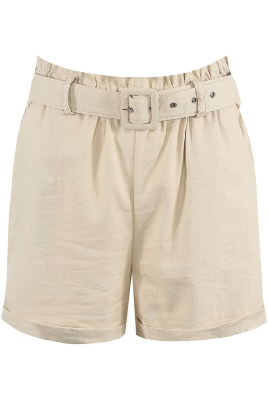Beige Blended Cotton Belted Shorts