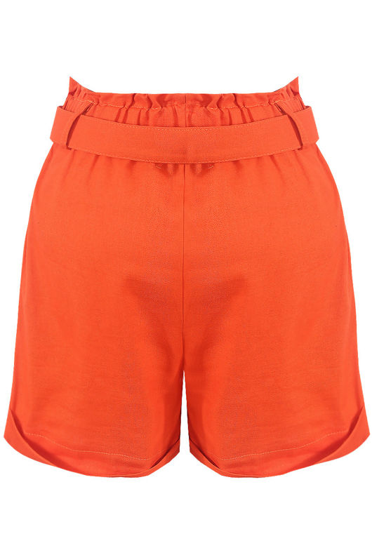 Orange Blended Cotton Belted Shorts