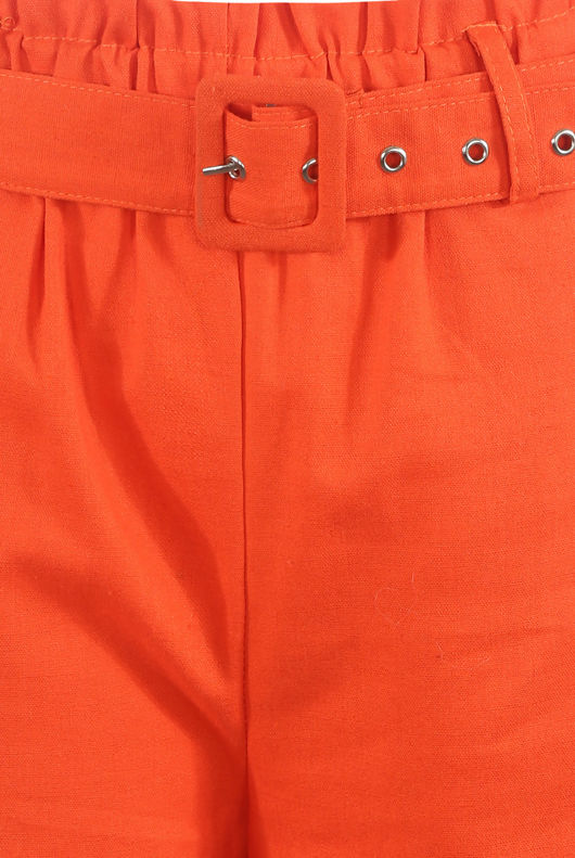 Orange Blended Cotton Belted Shorts
