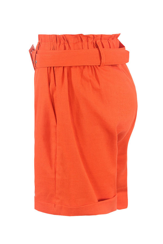 Orange Blended Cotton Belted Shorts