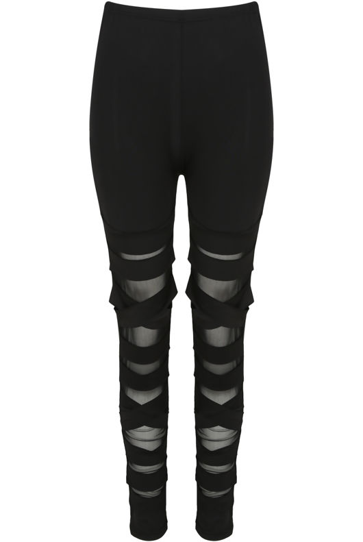 Mesh Crossover Thighs Leggings in Black