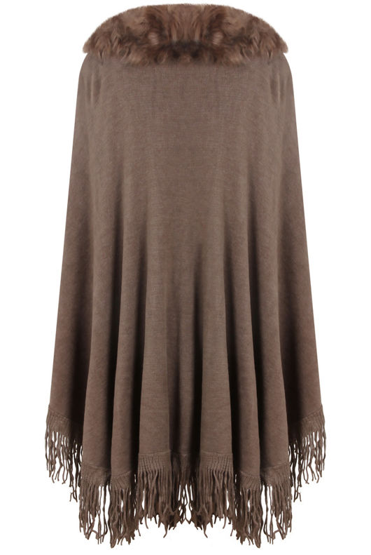 Fur Neck Fringe Borders Cape 