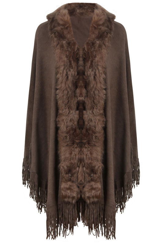 Fur Neck Fringe Borders Cape 