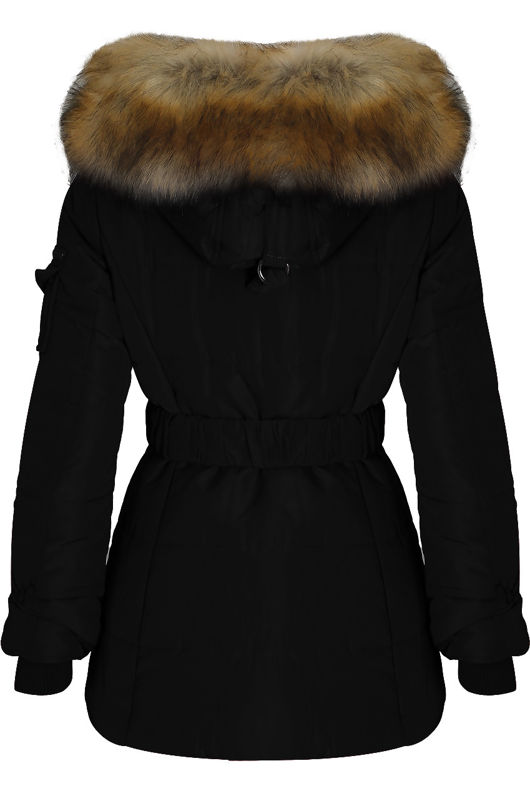 Golden Faux Fur Hood Smart Parka Black Jacket