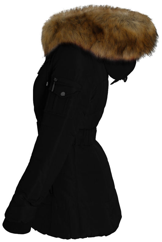 Golden Faux Fur Hood Smart Parka Black Jacket