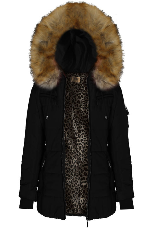 Golden Faux Fur Hood Smart Parka Black Jacket