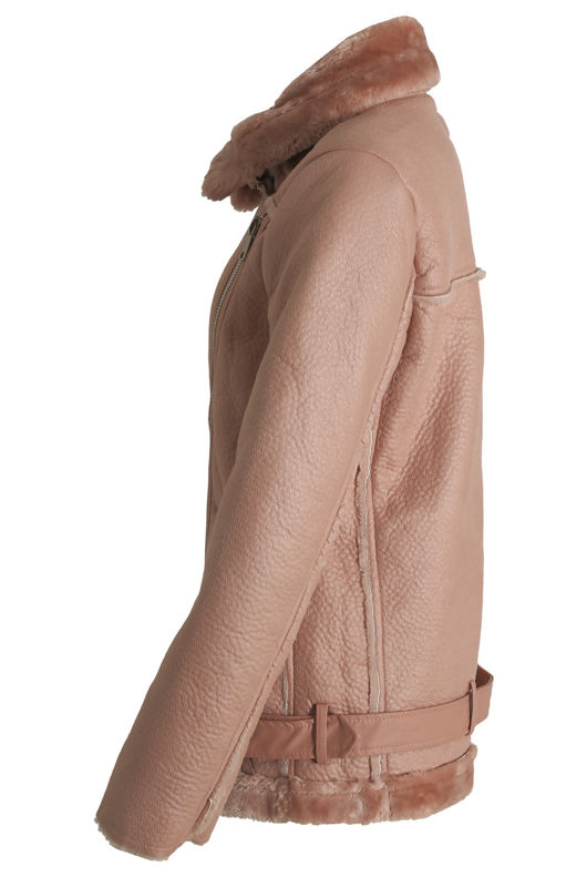 Rose PU Fur Hood Lined Shearling Coat