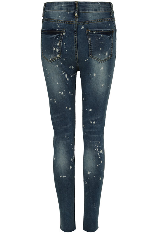 Dark Denim Paint Splatter High Waist Jeans