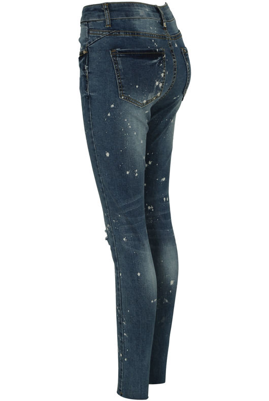 Dark Denim Paint Splatter High Waist Jeans