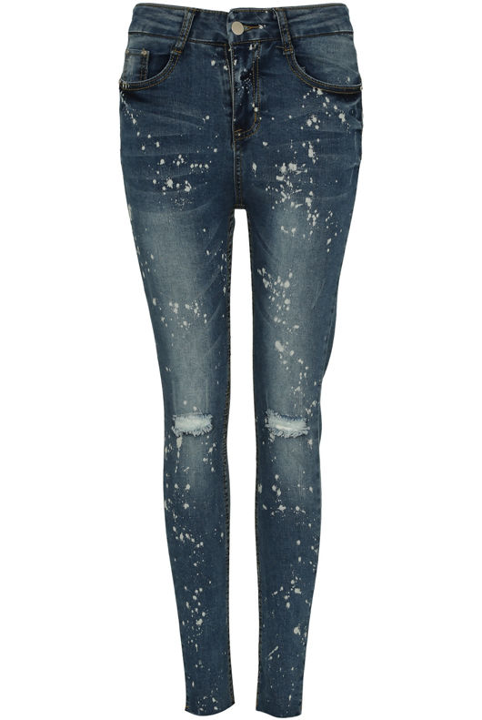Dark Denim Paint Splatter High Waist Jeans