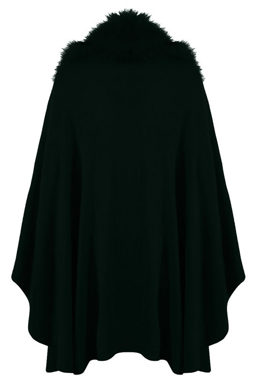 Green Faux Fur Trim Cape