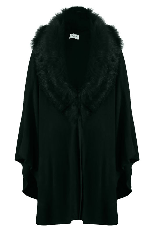 Green Faux Fur Trim Cape