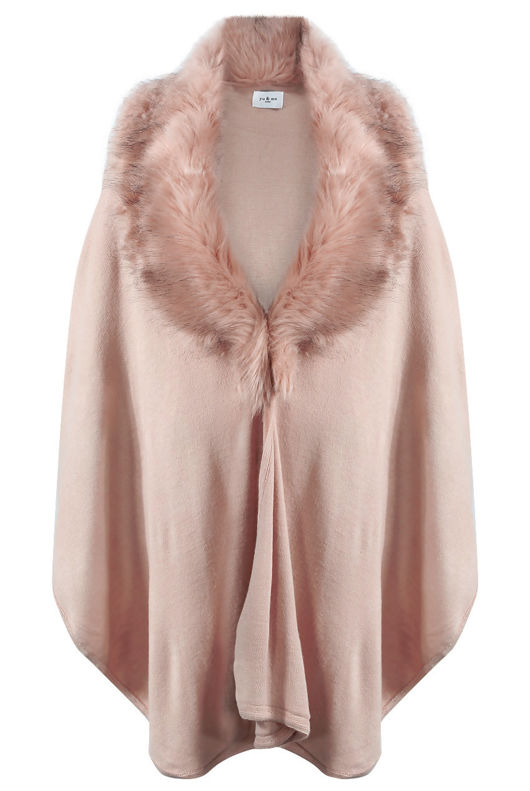 Rose Faux Fur Trim Cape