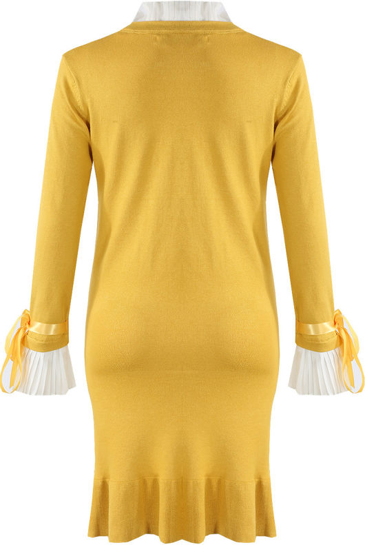 Mustard Ribbed Ruffle Hem Midi Dress