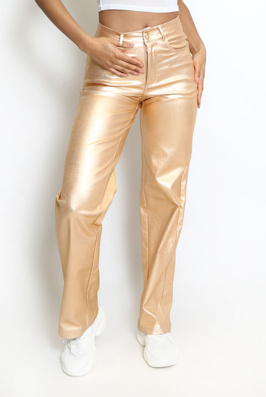 Rose Metallic Wide Leg Trouser
