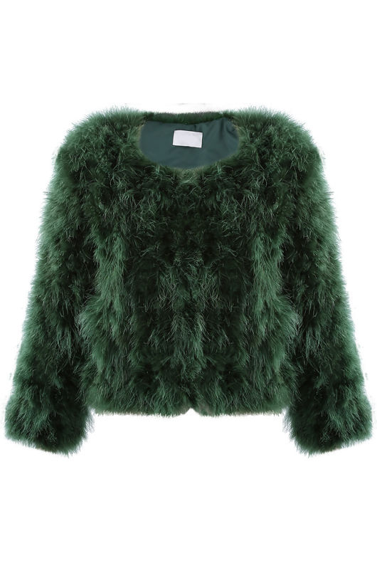 Khaki Ostrich Feather Jacket