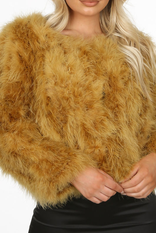 Mustard Ostrich Feather Jacket