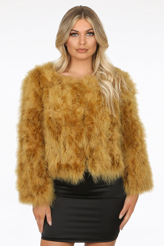 Mustard Ostrich Feather Jacket