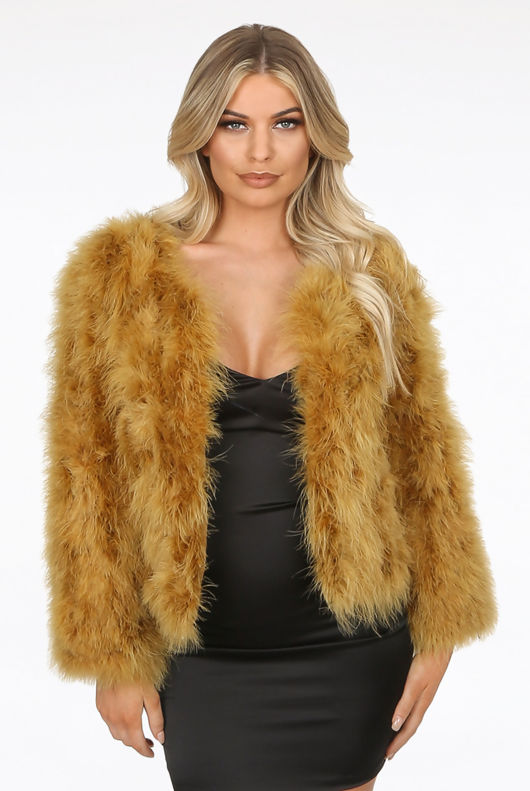 Mustard Ostrich Feather Jacket