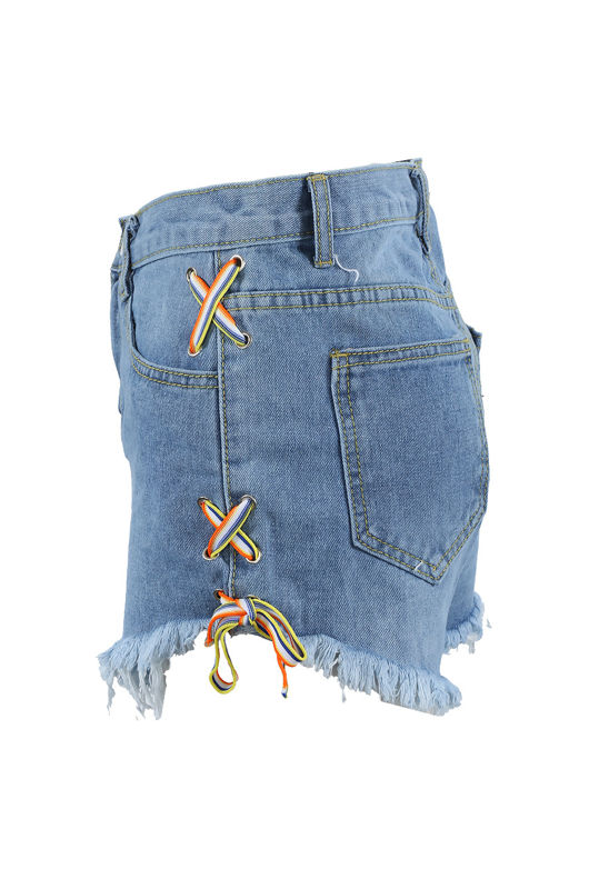 Ribbon Lace Up Denim Shorts